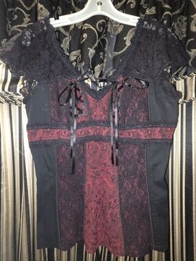 Tripp NYC Vintage Gothic Burgundy & Black Lace Corset Top LG NWT Hot Topic